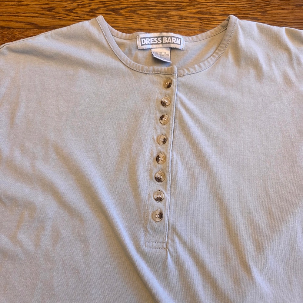 Dress Barn Vintage Light Sage L Short Sleeve Henley Button Front Top Work Office
